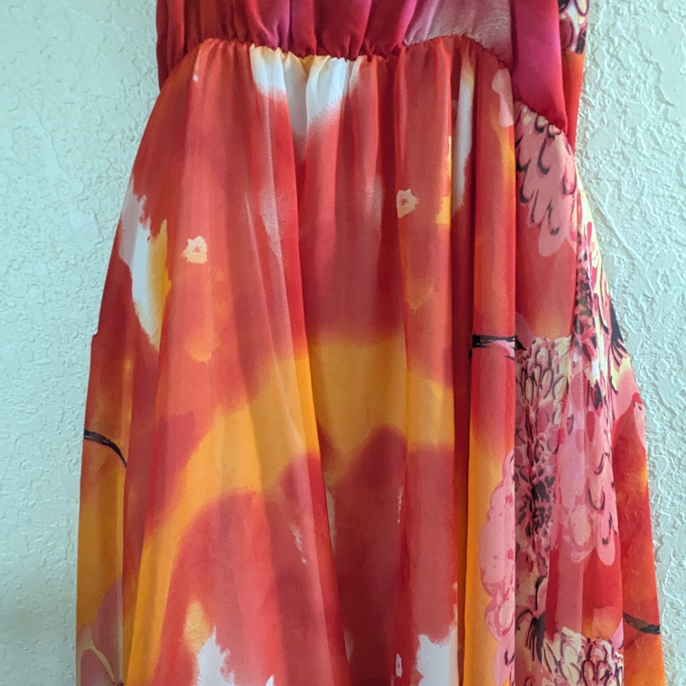 Floral Fairy Super Seventies Style Mini Dress in Red and Orange 2XL